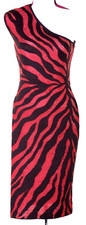 ST JOHN Women's Knit Black Metallic Red Shimmer Rhinestone Studs Dress Sz 8