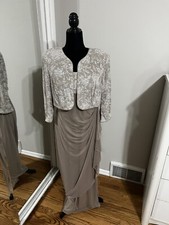 MOB MOG Evening Jacket Dress Light Brown. Elegant Sparkle SzM 2/3 Sleeve GUC