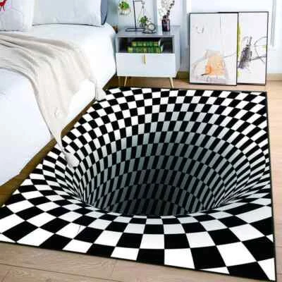 3d Vortex Vertigo Optical Illusion Black &White Geometric Carpet Rug Floor Mat
