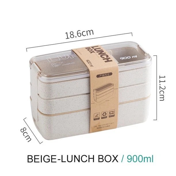Japanese Bento Lunch Box with 3 Compartments - Eco-Friendly Wheat Straw Design