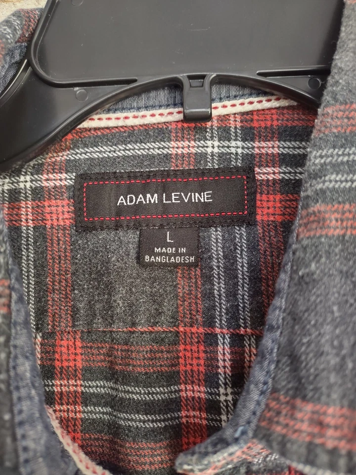 Camisa Adam Levine Lge Manga Larga Kmart Gris Rojo Blanco Franela Bolsillo Rayas Foto 2 de 4