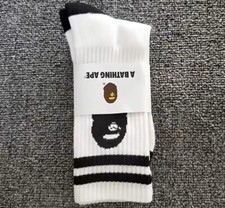 A Bathing Ape BAPE White Crew Socks Brand New