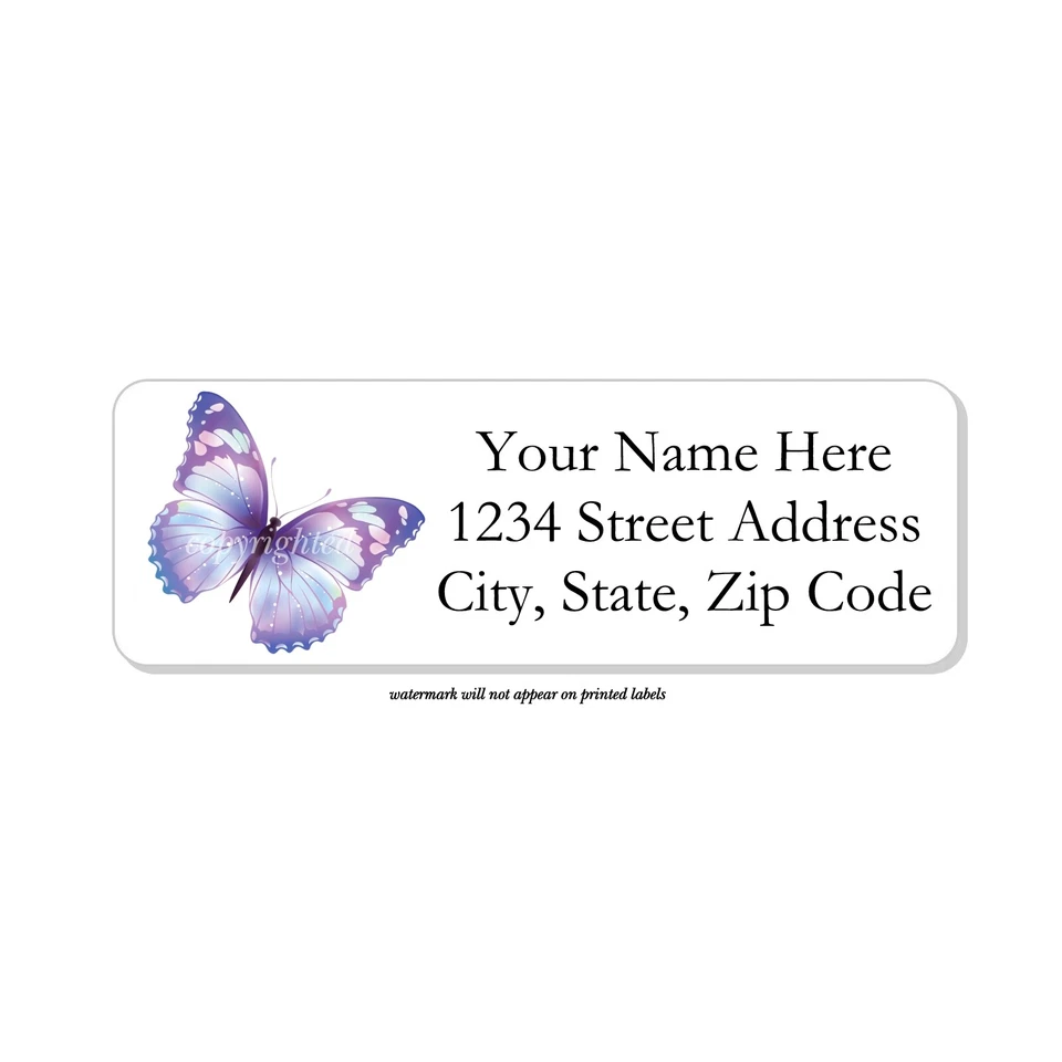 400 Return Address Labels Personalized Printed 1/2 x 1 3/4 Purple Butterfly - Image 2 of 2
