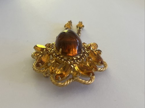 Gorgeous Unsigned Juliana Heavy Amber Gold Vintage Brooch - Picture 5 of 9