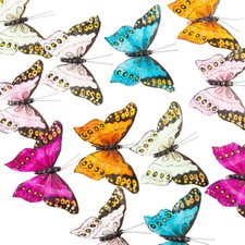 Package of 24 Assorted Colored 5" Feathered Artificial Butterflies with Clips