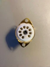 TUBE SOCKET - 9 Pin Noval Ceramic - Chassis (BOTTOM) Mount - Gold - (1pc)
