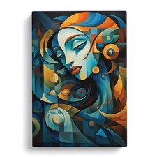 Image of Aquarius Zodiac Cubism Canvas Wall Art Print Framed Home Decor Picture