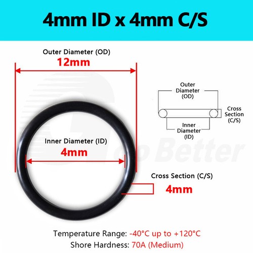 4mm Cross Section NBR 70 O-Rings Nitrile Rubber 4mm-387mm ID Oil Resistant Seals - Picture 18 of 160