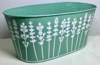 New Painted Enamel Decorative Tin Trough Planter Vintage Style Storage Bin 11''