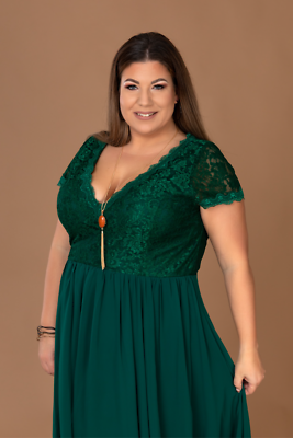 green emerald velvet dress Berylove Women Dark Green A Line Maxi Mother Dress Plus Size Bateau Neck Slit Sleeves Wedding Party Guest Dress, Dark Green / 3XL