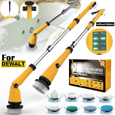 Electric Cordless Spin Scrubber Tub Cleaning Brush with 8 Brush for Dewalt 20V