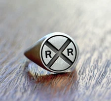 Railroad Crossing Silver Ring #7 Silver 925 RR railroad crossing signet ring