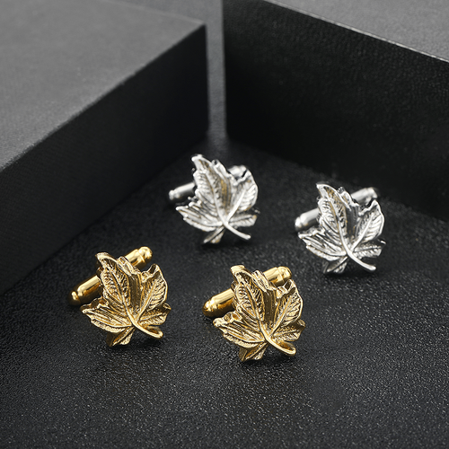 Silver & Gold Maple Leaf Cufflinks & Tie Clip Set | Groomsmen Gifts, Wedding 420 - Picture 11 of 13