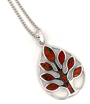 Herbst Herbst Baum Anhänger 925 Sterling Silber besetzt mit braunem geschliffenem Opalharz