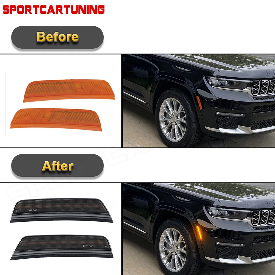 Pair Front LED Side Marker Light Smoked For Jeep Grand Cherokee 2021 2022 2023 - Image 3 of 4