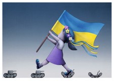 Seth -“Ukraine on the move” art print 50 x 70 cm with girl, flag + tank sold out