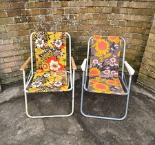 Vintage Floral Folding Deck Chair  Funky Bright Vw Camper Garden Home 1970