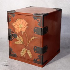 Japanese Vintage Red Lacquer Small Box Tansu Chest Camellia Flower WBX338