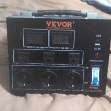 VEVOR Step-Up/Down Voltage Converter 100-240V, 6 Outlets, USB Port, Black