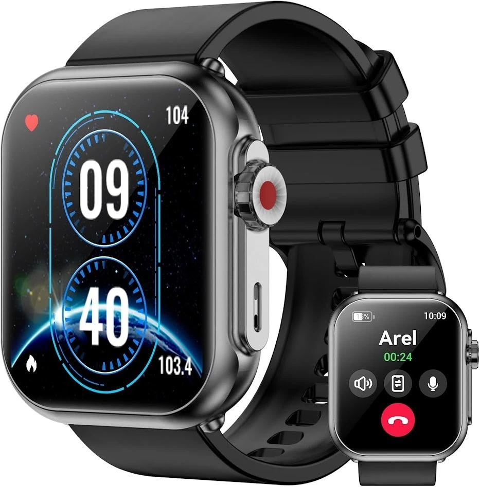 Smart Watch K62 1.85in Fitness Tracker IP68 Heart Rate Bluetooth Call Black