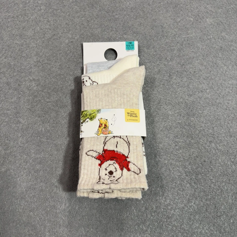 Calcetines Disney Winnie the Pooh para mujer talla 4-7 3 pares Crew gris beige Primark Foto 3 de 4