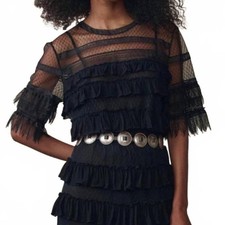 The great winter mesh flounce top in black