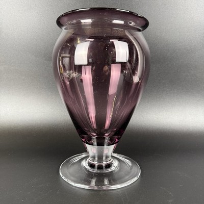 William Yeoward Purple Amethyst Footed Crystal Vase Signed 8.5'' Tall