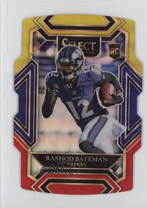 2021 Select Club Level Red & Yellow Prizm Die-Cut Rashod Bateman Rookie RC jg3