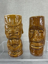 Tiki Lin Ceramic Mug Tumbler  7” Barware Set Of 2