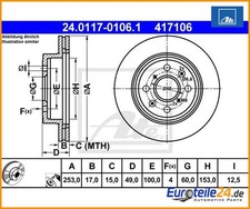 2 St. Bremsscheibe ATE 24.0117-0106.1 für Suzuki Ignis II