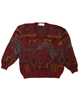 UMBERTO ROSETTI Mens V-Neck Jumper Sweater IT 48/50 Medium Maroon BO40