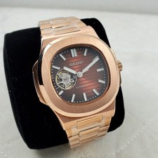CUSTOM SEIKO BROWN BRONZE OPEN HEART AUTOMATIC NH38 MOVEMENT MEN'S WATCH NEW