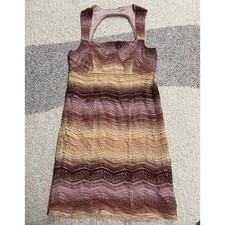 Free People Dress Sz XS Chevron Striped Eyelet Lace Overlay Bodycon Brown Ombre