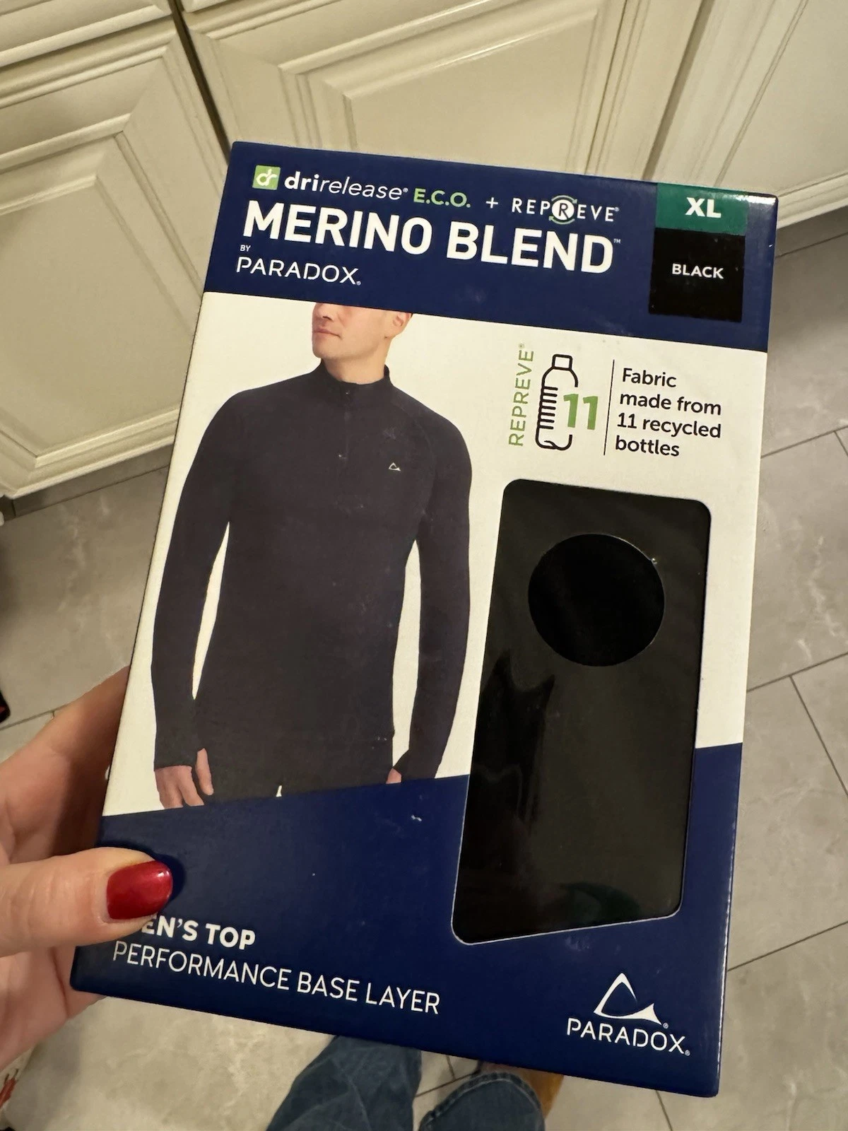Paradox Men's 1/4 Zip Merino Blend Performance Base Layer Top, Black, Size XL