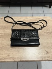 Brighton vintage black embossed leather convertible crossbody clutch wallet.