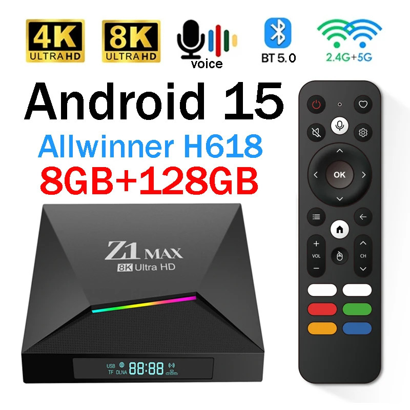 Z1 Max Android 15 Tv Box 8GB RAM 128GB ROM UU Plug HDMI Quad Core Z1 Max Android 15 Tv Box 8GB RAM 128GB ROM UU Plug HDMI Quad Core