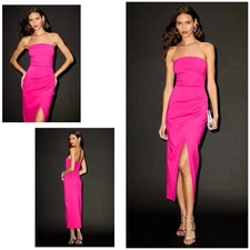 Lulus Farah Dress Women's XS Hot Pink Midi Strapless Tulip NWT