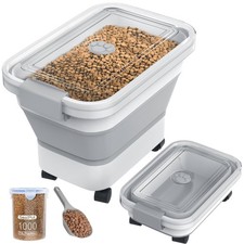Dog Food Storage Container 20 Lbs Airtight Collapsible Pet Food Bin Wheels Scoop