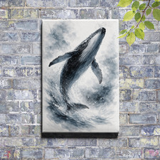 Humpback Whale Ocean Watercolor Style Framed Canvas Wall Art Marine Print