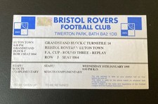 Unused Ticket: 1994/95 FA Cup Rd 3 Replay. Bristol Rovers v Luton Town
