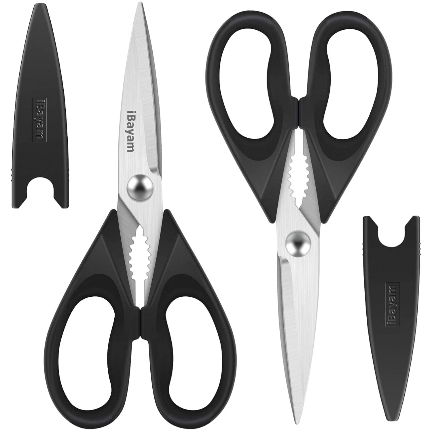 Stainless Steel Kitchen Shears - 8.5" Black Scissors, 2-Pack