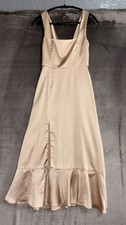 Show Me Your Mumu Claire Midi Dress Womens Small Champagne Luxe Satin Smocked