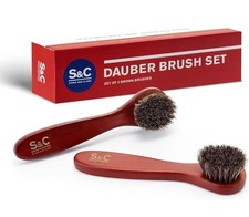 Premium Horse Hair Shoe Polish Brush Set White Horsehair Lotus Wood New In Box