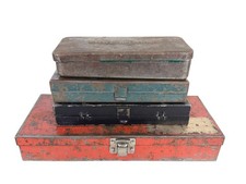 Lot Of 4 Vintage Small Metal Tool Boxes Collectible Stevens Walden Etc. Lot Of 4 Vintage Small Metal Tool Boxes Collectible Stevens Walden Etc.