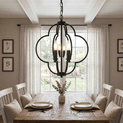 4-Light Black Metal Orb Chandelier Geometric Pendant Dining Room Ceiling