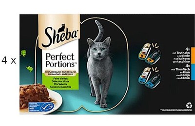 4 x Sheba Perfect Portions (  15,40/kg) mit Truthahn mit Thunfisch: 64 x 37,5 g