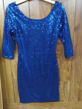 MY Michelle Fully Sequinned Blue Dress Size 9 Womens Zip 3/4 Sleeves