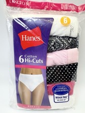 Hanes Women  s Cotton Hi Cut Panties- 6 Pk- Size 6 Medium- 2009 NOS- Wedgie Free