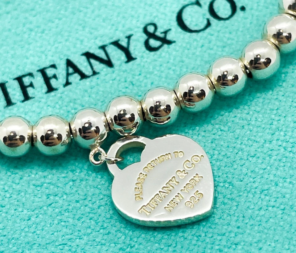 Tiffany & Co Return to Tiffany Pink Enamel Mini Heart 4mm Bead Bracelet 7.5" - Image 4 of 4