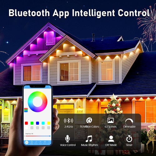 100FT Permanent Outdoor Eaves Light Smart RGB IC Waterproof With APP Control Kit - Picture 2 of 18